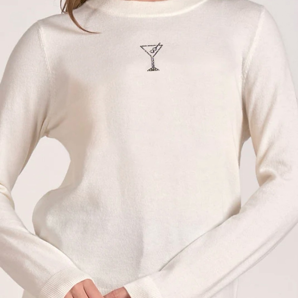 Elan White Sweater with Martini Glass Design NWT - Size Large